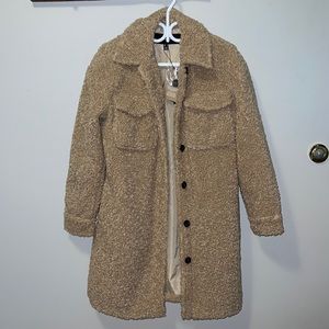 Vero Moda long teddy jacket size small safari tan colour. New with tags